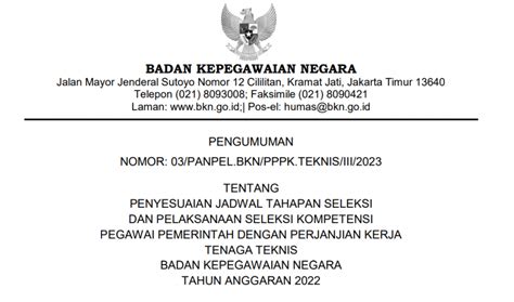 Pengumuman Penyesuaian Jadwal Tahapan Seleksi Dan Pelaksanaan Seleksi