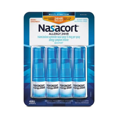 Nasacort Allergy 24 Hour Non Drip Nasal Spray 120 Sprays 4 Pack