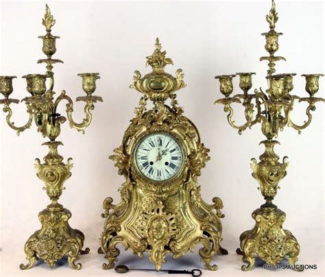 Louis Xv Style Gilt Bronze Clock Candelabra Garniture Clocks Sets