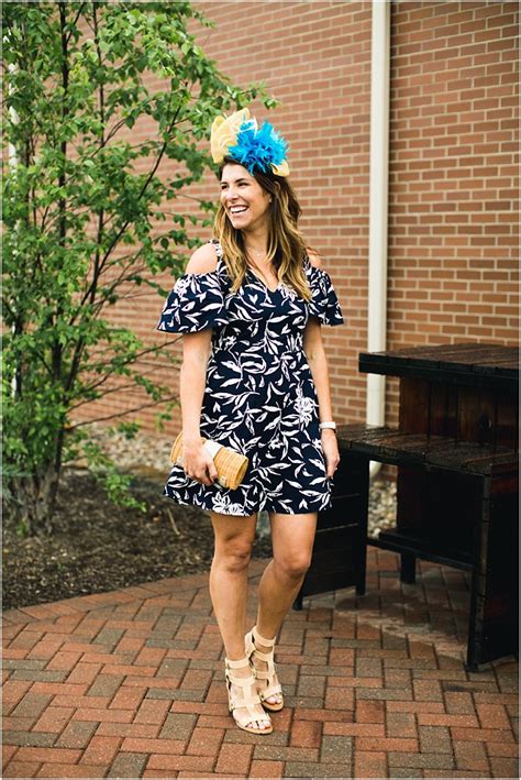 Kentucky Derby Style Navy Blue Joa Off The Shoulder Print Dress