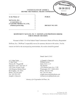 Fillable Online Ftc D Respondent Mcwane Incs Motion And Proposed