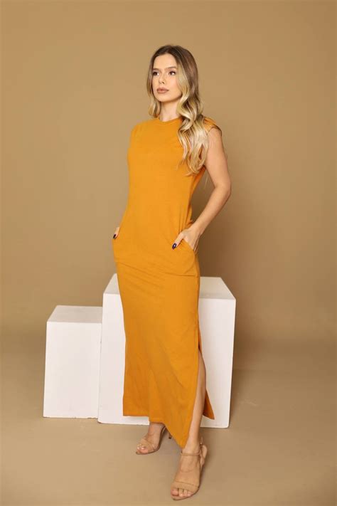 Vestido Midi Caramelo Golden Space Valentt Fabrica De Moda