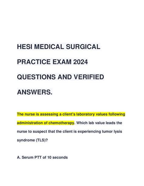 HESI Medical Surgical Study Set With 100 Verified Solutions 2024 2025