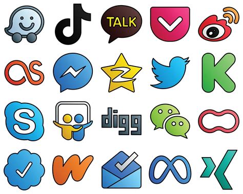 Filled Line Style Social Media Icon Set Tencent Fb Weibo Facebook