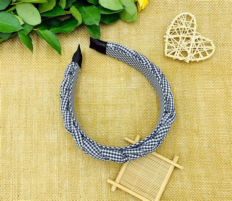 Navy Blue Gingham Braided Headbandnavy Blue Etsy