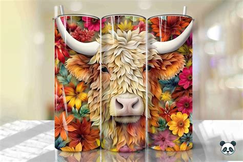 3D Highland Cow Tumbler Wrap Png 3 Graphic By Pandastic Creative Fabrica