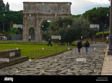 Piazza Del Colosseo With Arco Di Constantino In Rome Italy Europe Stock