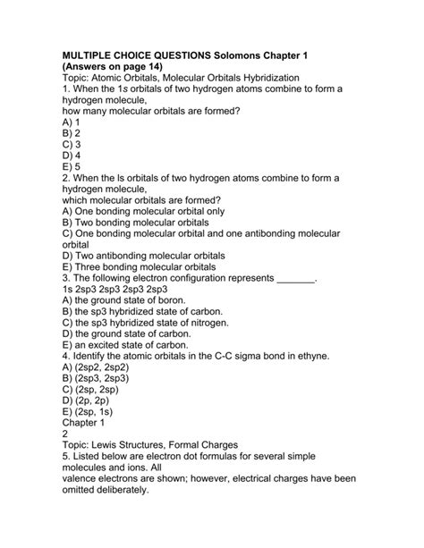 Organic Chemistry Multiple Choice Questions With Answers Doc