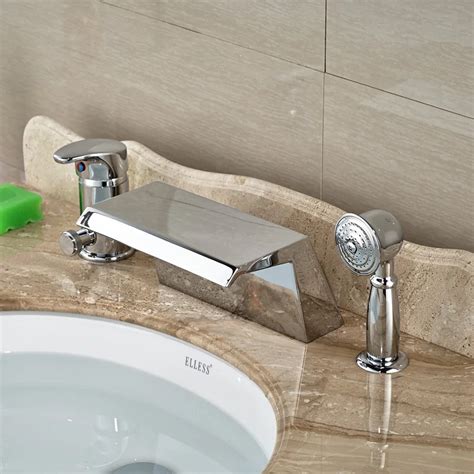 Chrome Wide Waterfall Spout Bathtub Mixer Taps Deck Mount 3 Holes