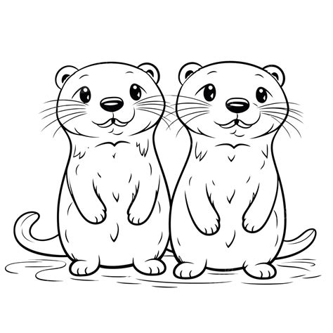 Dibujos Para Colorear De Dibujos Animados Nutria Pareja Esquema Boceto