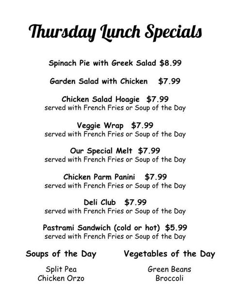 Menu at Bethany Diner restaurant, Bethany Beach