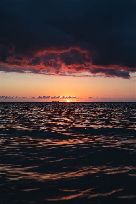 Nature Sunset Sky Sea Clouds Waves Horizon Dark France Island