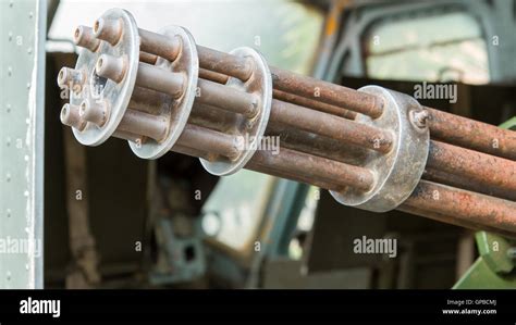 Chaingun in an old American helicopter used in the Vietnam war Stock ...