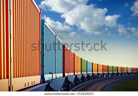 D Illustration Wagon Freight Train Containers Stock Illustration