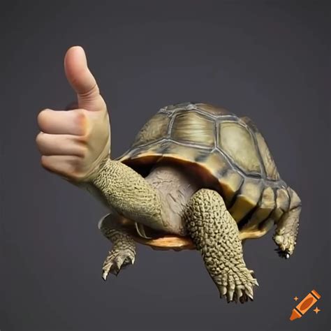 Surreal Image Of A Turtle Giving Thumbs Up With Human Arms And Hands