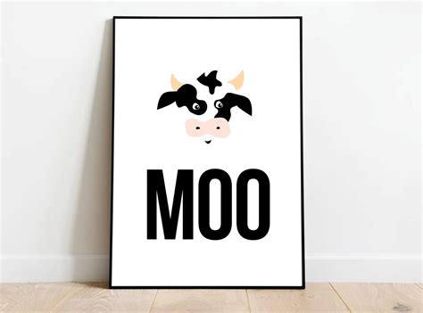 Moo Poster Moo Cow Art Simple Cow Print Kids Playroom Or Nursery