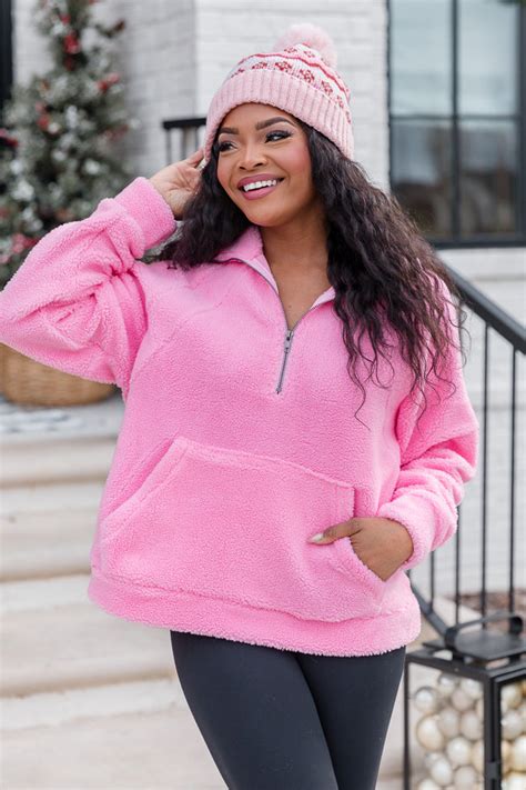 Pink Quarter Zip Pullover Factory Sale