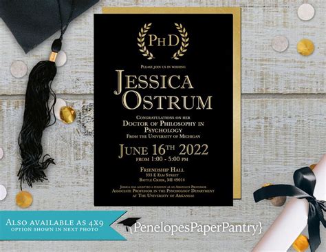 Elegant Black And Gold Phd Graduation Announcementinvitationdoctor Of