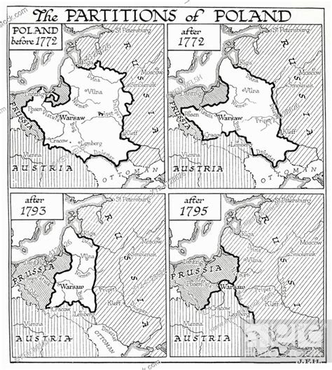 Map Showing The Partitions Of Poland From Top Left Poland Before 1772