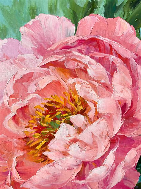 Original oil pink peony painting .Stretched board.Floral wall | Etsy