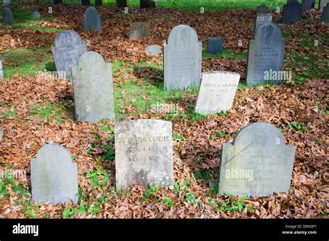 Historic tombstones across from burial spots for John Adams and John Quincy Adams, Quincy, Ma ...