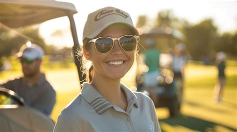 Premium Photo A Beautiful Woman In Golf Cap And Sunglasses Standing