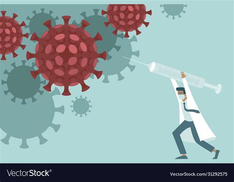 Brave Doctor Fight With Hige Coronavirus Concept Vector Image