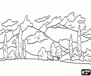 Paisaje Con Colinas Y Rboles Para Colorear Pintar E Imprimir