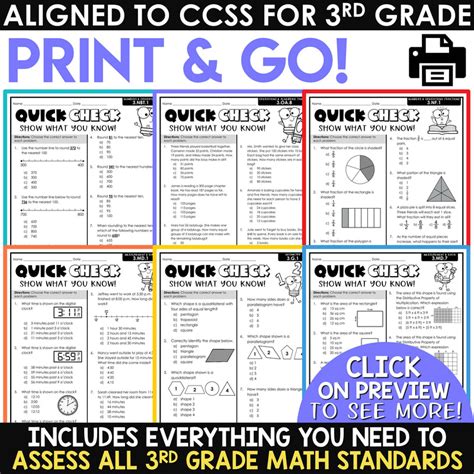 3rd Grade Math Review Worksheets Assessments Homework Morning Work