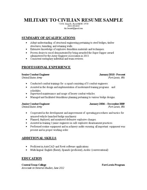 Military To Civilian Resume Template