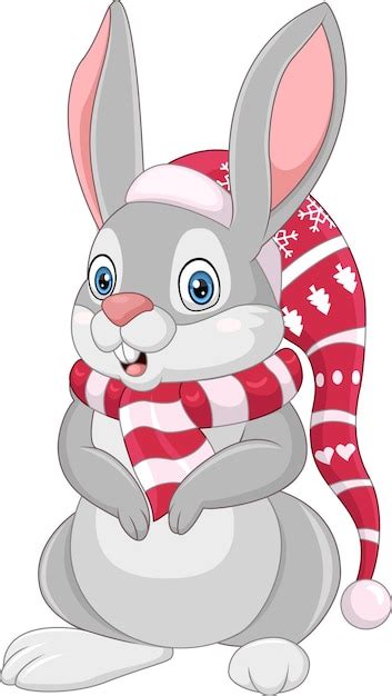 Premium Vector Cartoon Rabbit In A Santa Hat And Scarf