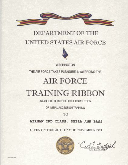 Air Force Training Ribbon Certificate