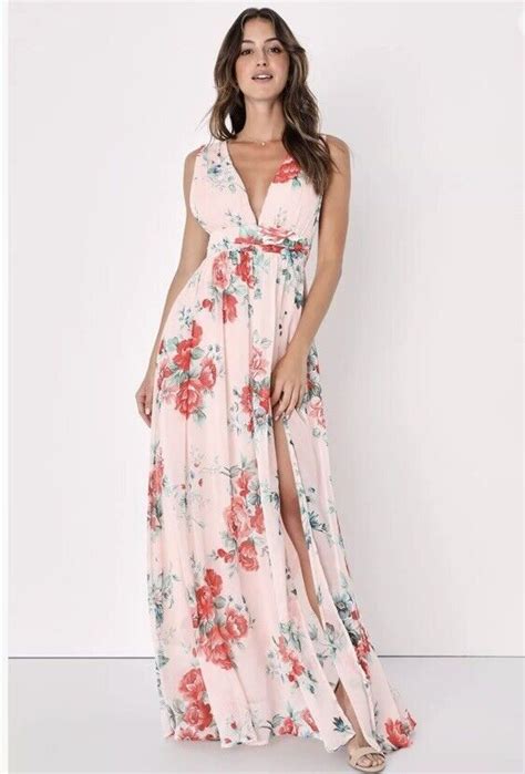 Lulus Garden Meandering Blush Floral Print Maxi Dress Size Medium Nwt