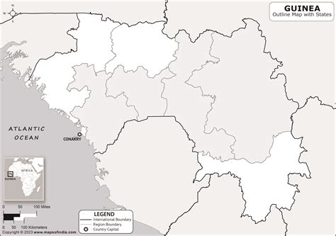 Guinea Outline Map | Guinea Outline Map with State Boundaries