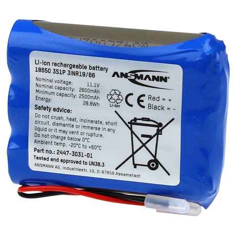 Ansmann 2447 3031 02 Battery Pack Li Ion 3S1P 10 8V 2600mAh 145g