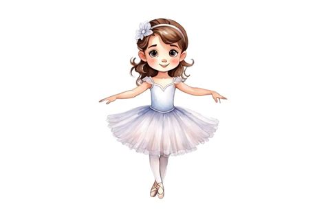 Cute Ballerina Brown Hair Watercolor PNG clip art