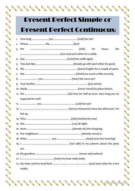 Present Perfect Simple Or Present Perfect Continuous Worksheet Free