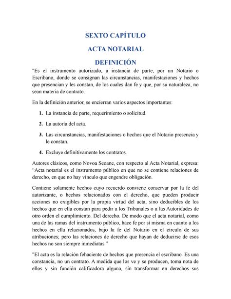 El Acta Notarial Parte Sexto Cap Tulo Acta Notarial Definici N Es