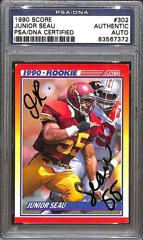 Jr Junior Seau Signed Score Usc Trojans Football Rookie Card