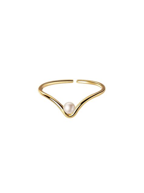 Sterling Silver Imitation Pearl Irregular Minimalist Band Ring