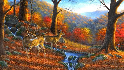 Fall Scenery With Deer