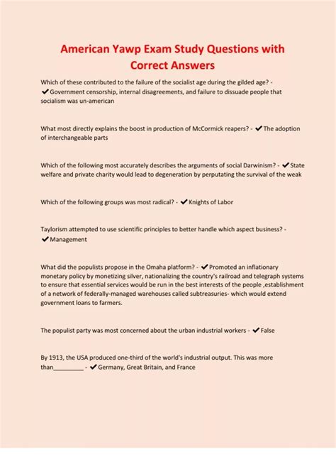 American Yawp Exam Study Questions with Correct Answers - American Yawp