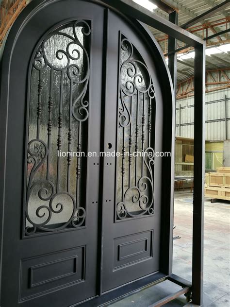 Cast Security Fancy Wrought Iron Front Exterior Door With Low E Glass Iron Door And Iron Entry