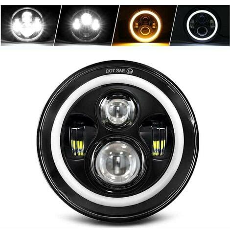 Pouces Phare Led Moto Rond Modes Eclairages Drl Blanc Clignotant