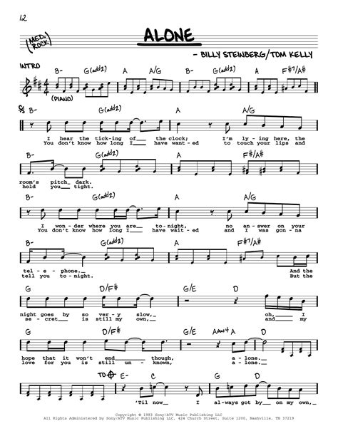 Alone By Heart Sheet Music For Real Book Melody Lyrics Chords At