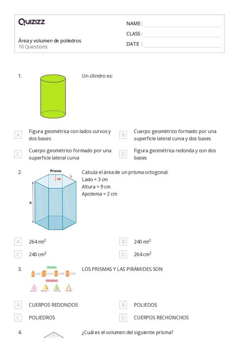 Volumen De Un Cono Hojas De Trabajo Para Grado En Quizizz