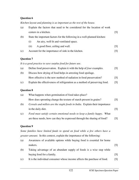 Icse Class 10 Sample Paper 2020 Cookery Aglasem Schools