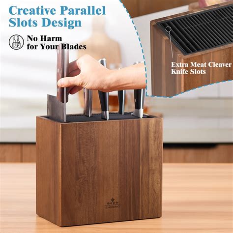 Enoking Universal Knife Holder With Plastic Lid Acacia Wood Knife