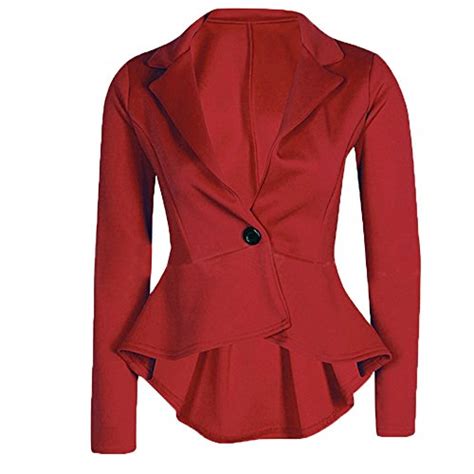 Cekaso Womens Long Sleeve Blazer Single Button Front Plain Peplum