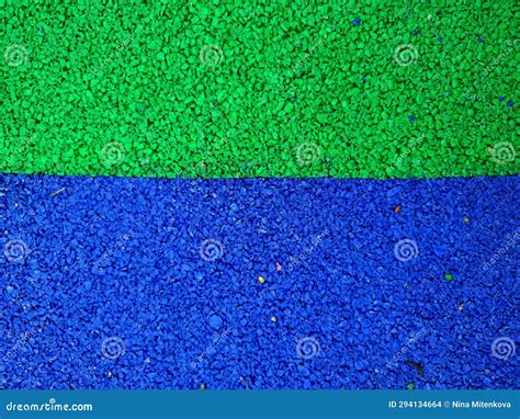 Crumb Rubber Playground Surface Blue And Green Colors Stock Photo